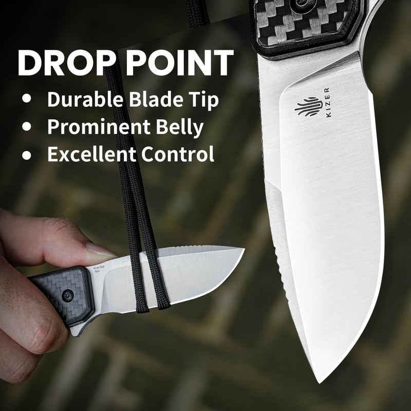 KIZER Nice Guy Pocket Folding Knife, 2.84" 154CM Blade, Lightweight Sharp Camping and Hiking Knife, G10 Carbon Fiber Handle, Liner Lock Flipper Knives V3011C1 - Image 5